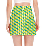Green Geometric Cube Shape Pattern Print Side Slit Mini Skirt