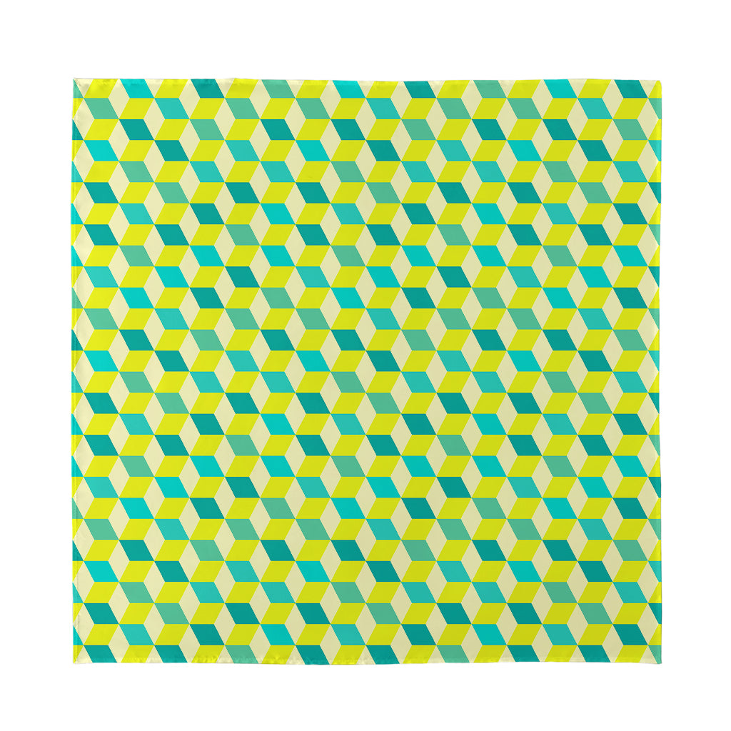 Green Geometric Cube Shape Pattern Print Silk Bandana