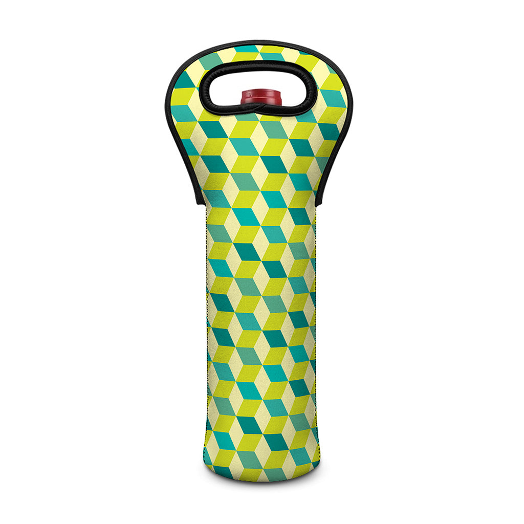 Green Geometric Cube Shape Pattern Print Single Neoprene Wine Tote