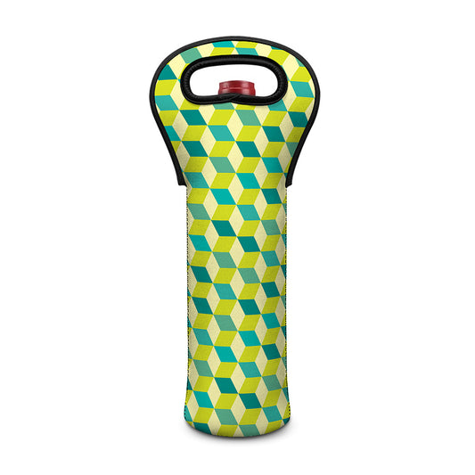 Green Geometric Cube Shape Pattern Print Single Neoprene Wine Tote