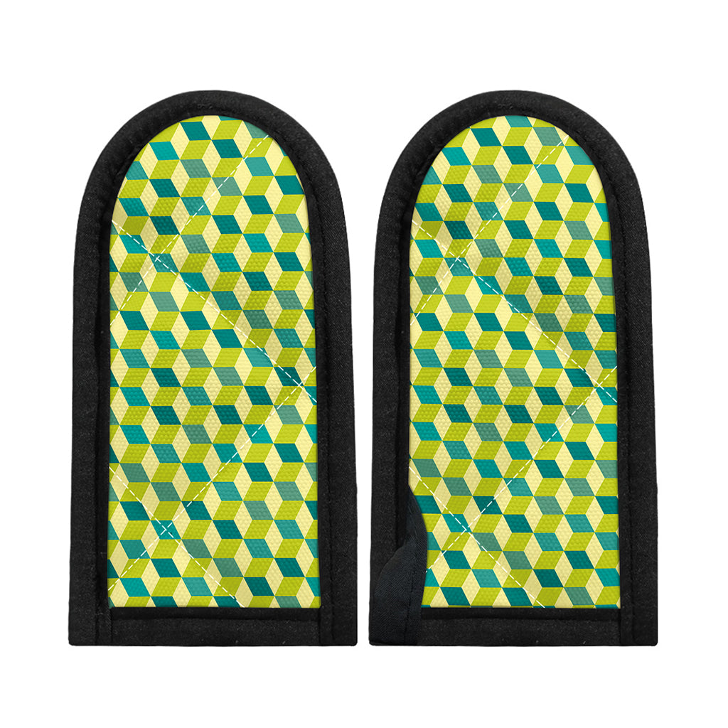 Green Geometric Cube Shape Pattern Print Skillet Handle Cover