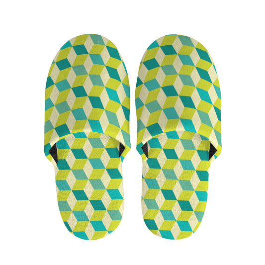 Green Geometric Cube Shape Pattern Print Slippers