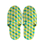 Green Geometric Cube Shape Pattern Print Slippers