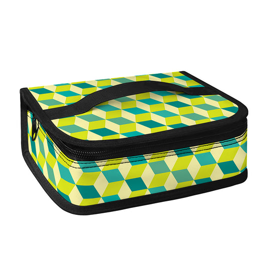 Green Geometric Cube Shape Pattern Print Small Lunch Bag