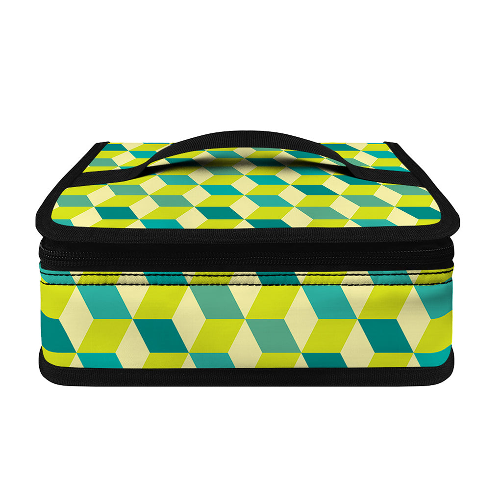 Green Geometric Cube Shape Pattern Print Small Lunch Bag