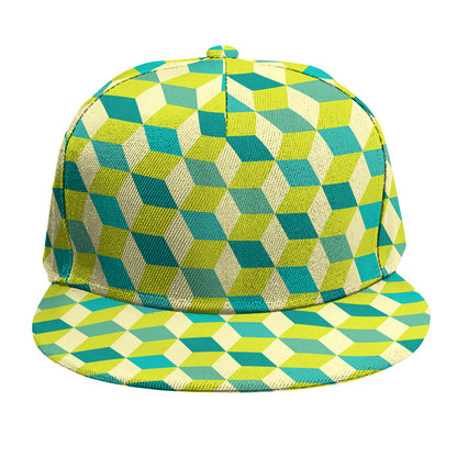 Green Geometric Cube Shape Pattern Print Snapback Cap