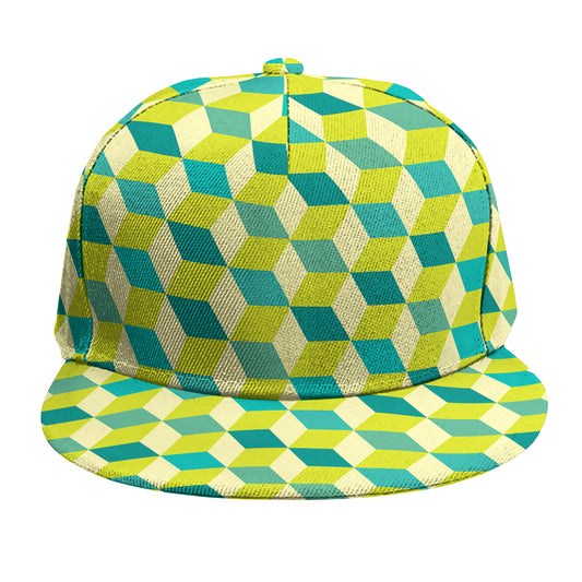 Green Geometric Cube Shape Pattern Print Snapback Cap