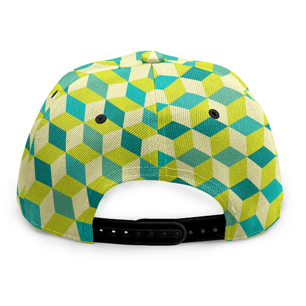 Green Geometric Cube Shape Pattern Print Snapback Cap