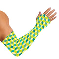 Green Geometric Cube Shape Pattern Print Sun Protection Arm Sleeves