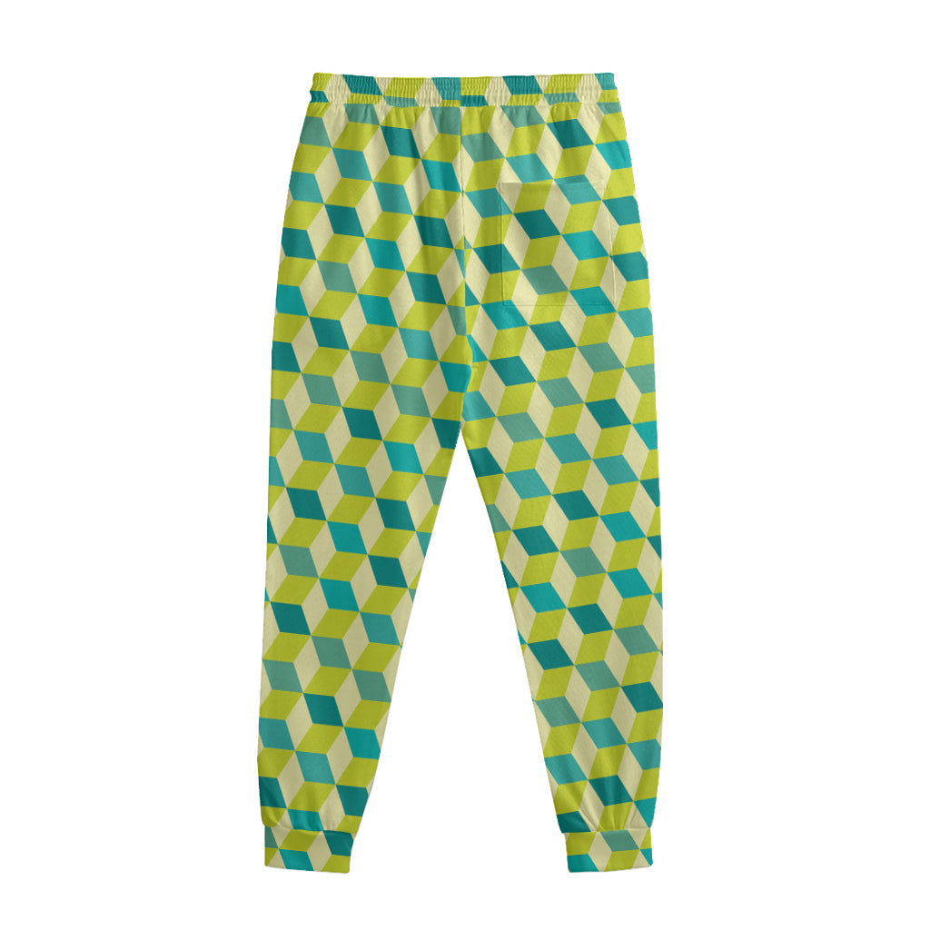 Green Geometric Cube Shape Pattern Print Sweatpants