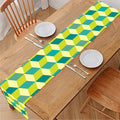 Green Geometric Cube Shape Pattern Print Table Runner