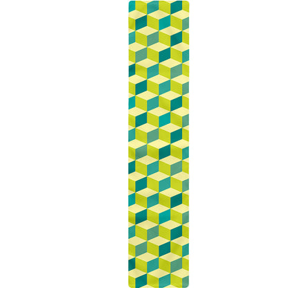 Green Geometric Cube Shape Pattern Print Table Runner