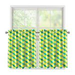 Green Geometric Cube Shape Pattern Print Tier Curtains
