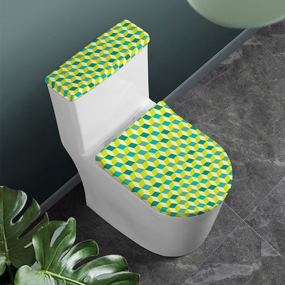 Green Geometric Cube Shape Pattern Print Toilet Lid And Tank Cover Set