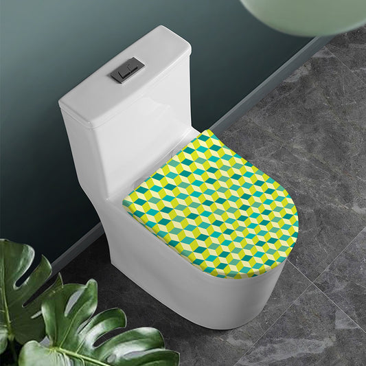 Green Geometric Cube Shape Pattern Print Toilet Lid Cover