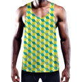 Green Geometric Cube Shape Pattern Print Men's Workout Tank Top