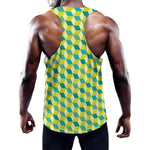 Green Geometric Cube Shape Pattern Print Training Tank Top