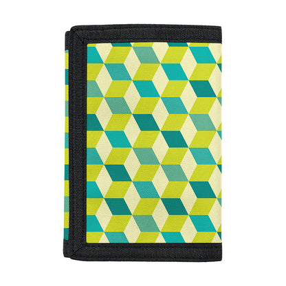 Green Geometric Cube Shape Pattern Print Trifold Wallet