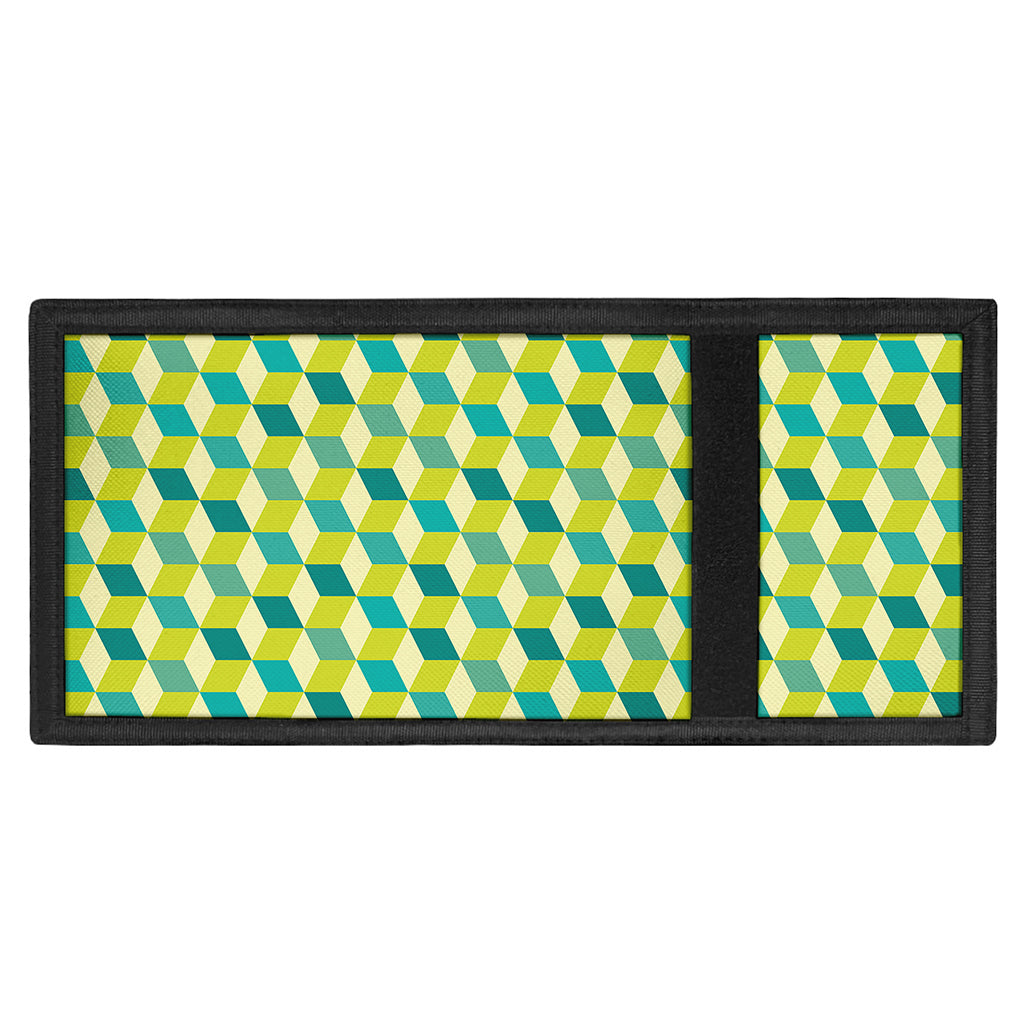 Green Geometric Cube Shape Pattern Print Trifold Wallet