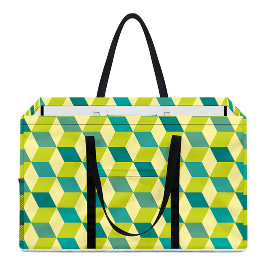 Green Geometric Cube Shape Pattern Print Utility Tote Bag