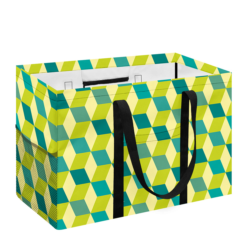 Green Geometric Cube Shape Pattern Print Utility Tote Bag