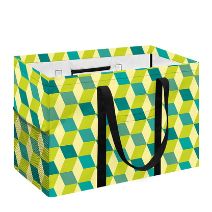 Green Geometric Cube Shape Pattern Print Utility Tote Bag