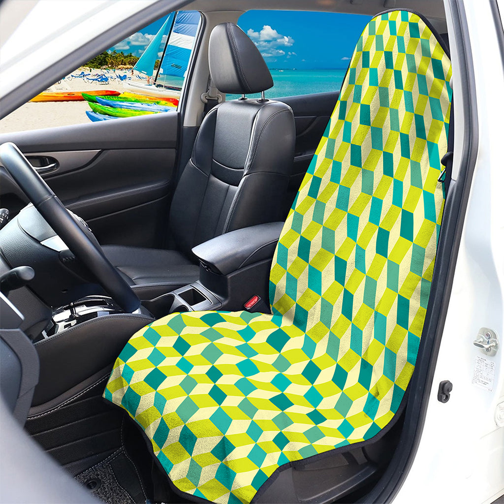 Green Geometric Cube Shape Pattern Print Waterproof Car Seat Cover
