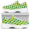Green Geometric Cube Shape Pattern Print White Chunky Shoes