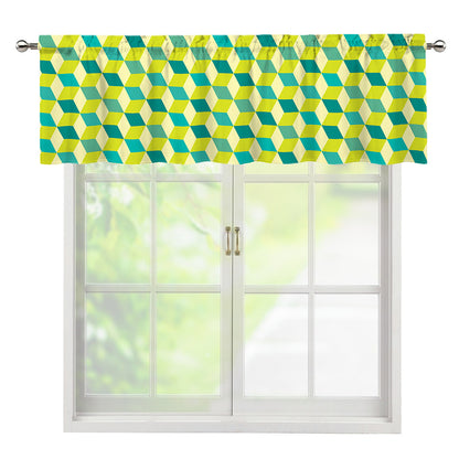 Green Geometric Cube Shape Pattern Print Window Valance