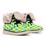 Green Geometric Cube Shape Pattern Print Winter Boots
