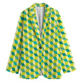 Green Geometric Cube Shape Pattern Print Women's Blazer