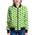 Green Geometric Cube Shape Pattern Print Women's Bomber Jacket