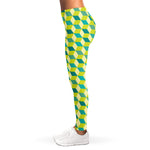Green Geometric Cube Shape Pattern Print Women's Leggings