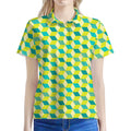 Green Geometric Cube Shape Pattern Print Women's Polo Shirt