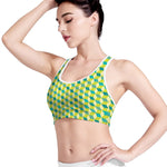 Green Geometric Cube Shape Pattern Print Women's Sports Bra