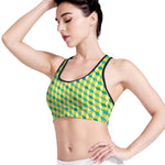 Green Geometric Cube Shape Pattern Print Women's Sports Bra