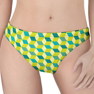 Green Geometric Cube Shape Pattern Print Women's Thong