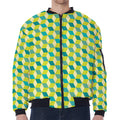 Green Geometric Cube Shape Pattern Print Zip Sleeve Bomber Jacket