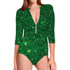 Green Glitter Artwork Print (NOT Real Glitter) Long Sleeve Swimsuit