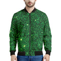 Green (NOT Real) Glitter Print Men's Bomber Jacket