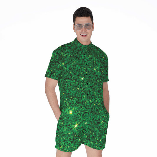 Green Glitter Artwork Print (NOT Real Glitter) Men's Rompers