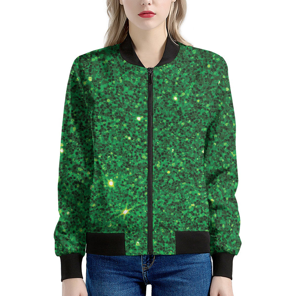 Green Glitter Artwork Print (NOT Real Glitter) Women's Bomber Jacket