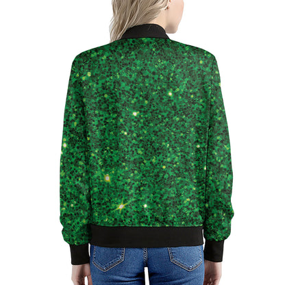 Green Glitter Artwork Print (NOT Real Glitter) Women's Bomber Jacket