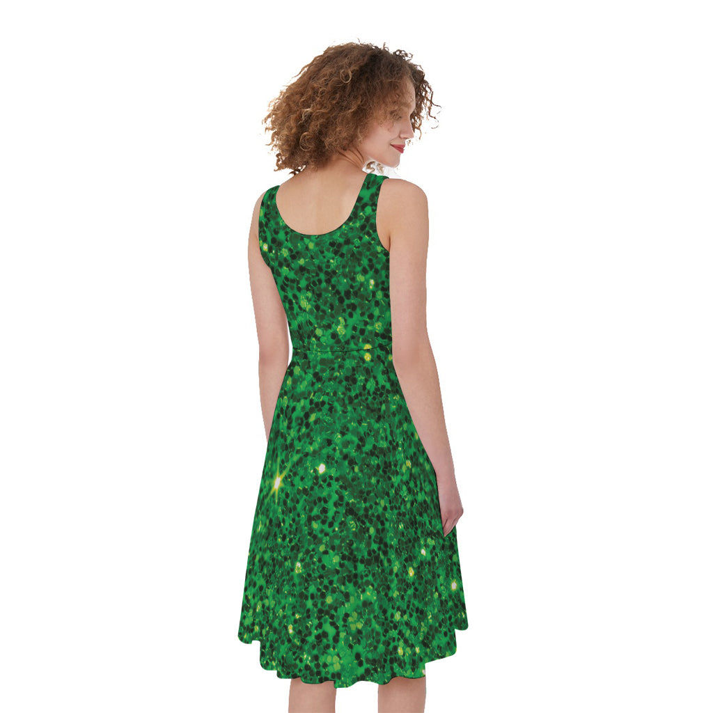 Green Glitter Artwork Print (NOT Real Glitter) Women's Sleeveless Dress