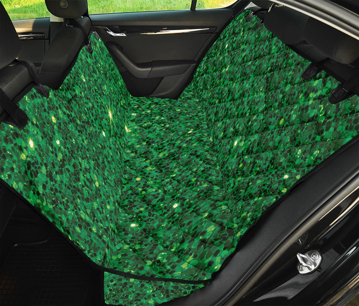 Green (NOT Real) Glitter Print Pet Car Back Seat Cover