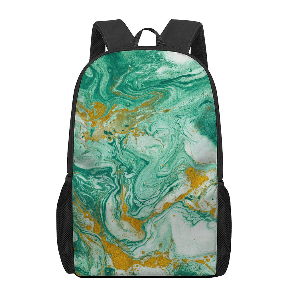Green Gold Liquid Marble Print 17 Inch Backpack