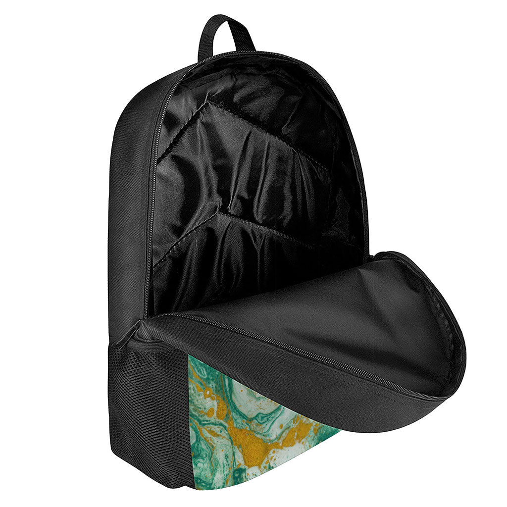 Green Gold Liquid Marble Print 17 Inch Backpack