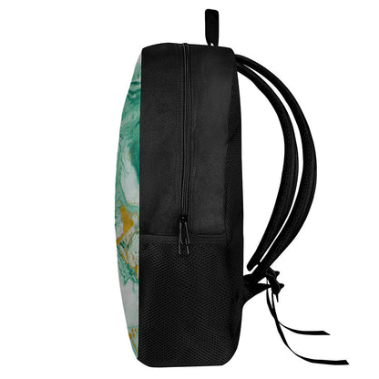 Green Gold Liquid Marble Print 17 Inch Backpack