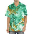 Green Gold Liquid Marble Print Aloha Shirt