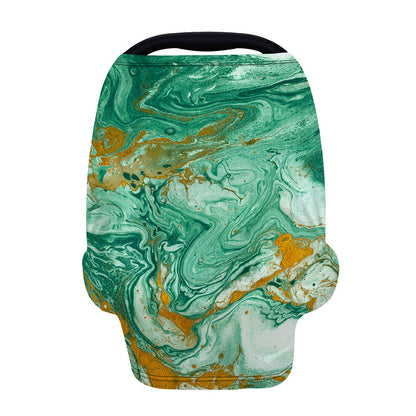 Green Gold Liquid Marble Print Baby Seat Cover